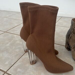 Fashion nova nude boots with clear heel